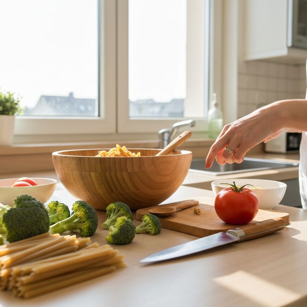 Preparing a simple lunch at home with fresh ingredients